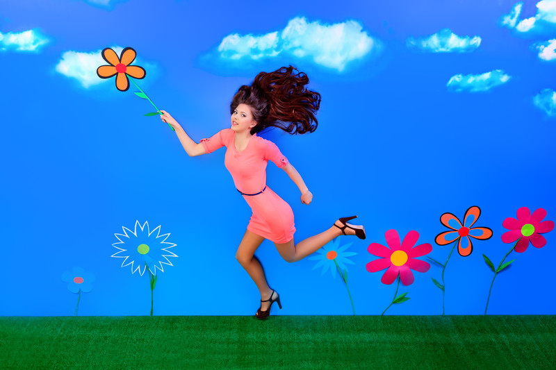 fabulous after divorce: happy women on cartoon, flowered background