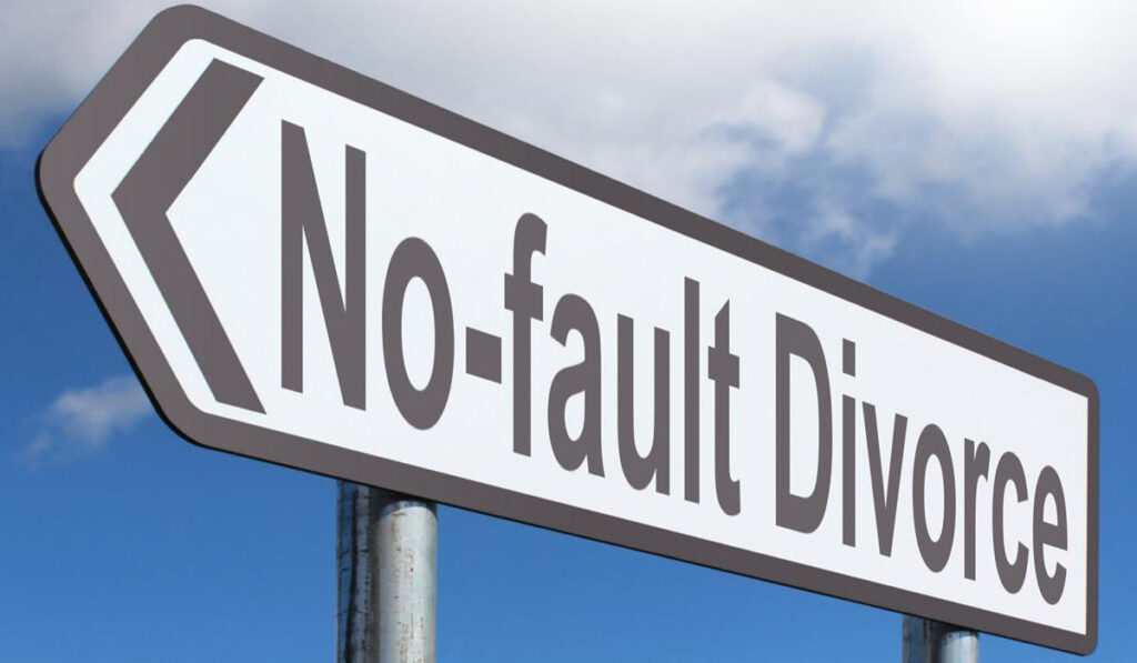 street sign that says no-fault divorce