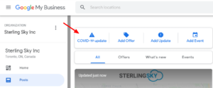 screenshot: creating a Google My Business (GMB) COVID Post