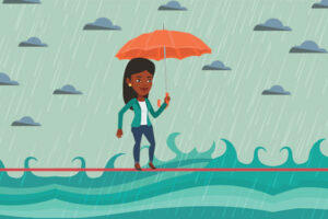 Tips for Family Lawyers: black woman balancing on tightrope above stormy sea