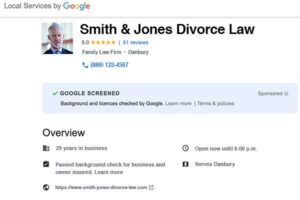 Google Local Services ad for a family law firm