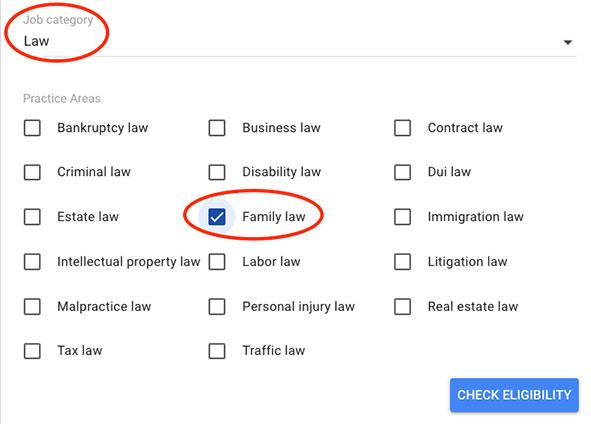 practice areas for local service ads